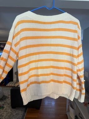LOFT Cream and Yellow Striped Crewneck Sweater